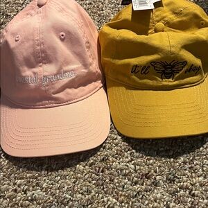 Pink and Yellow Embroidered Caps